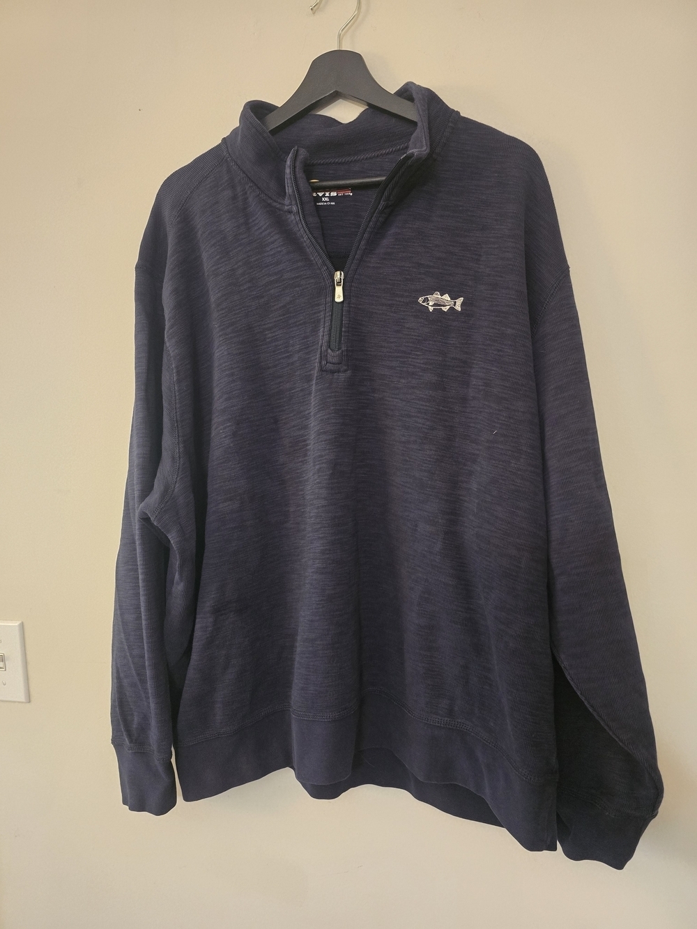 Dark Navy Orvis Men's Quarter-Zip Sweater with Fish Logo